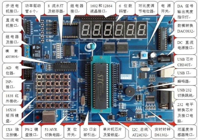 8051 development board components