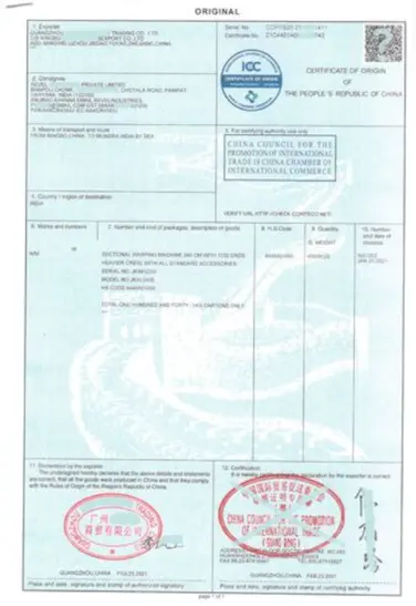 ejemplo de certificado de origen
